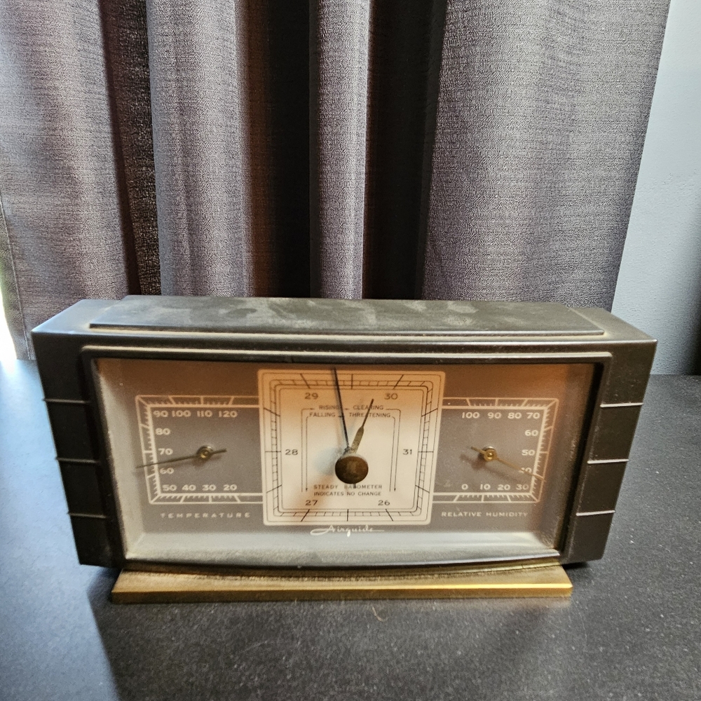 VINTAGE ART DECO AIRGUIDE BAKELITE DESK WEATHER STATION BAROMETER TEMPERATURE